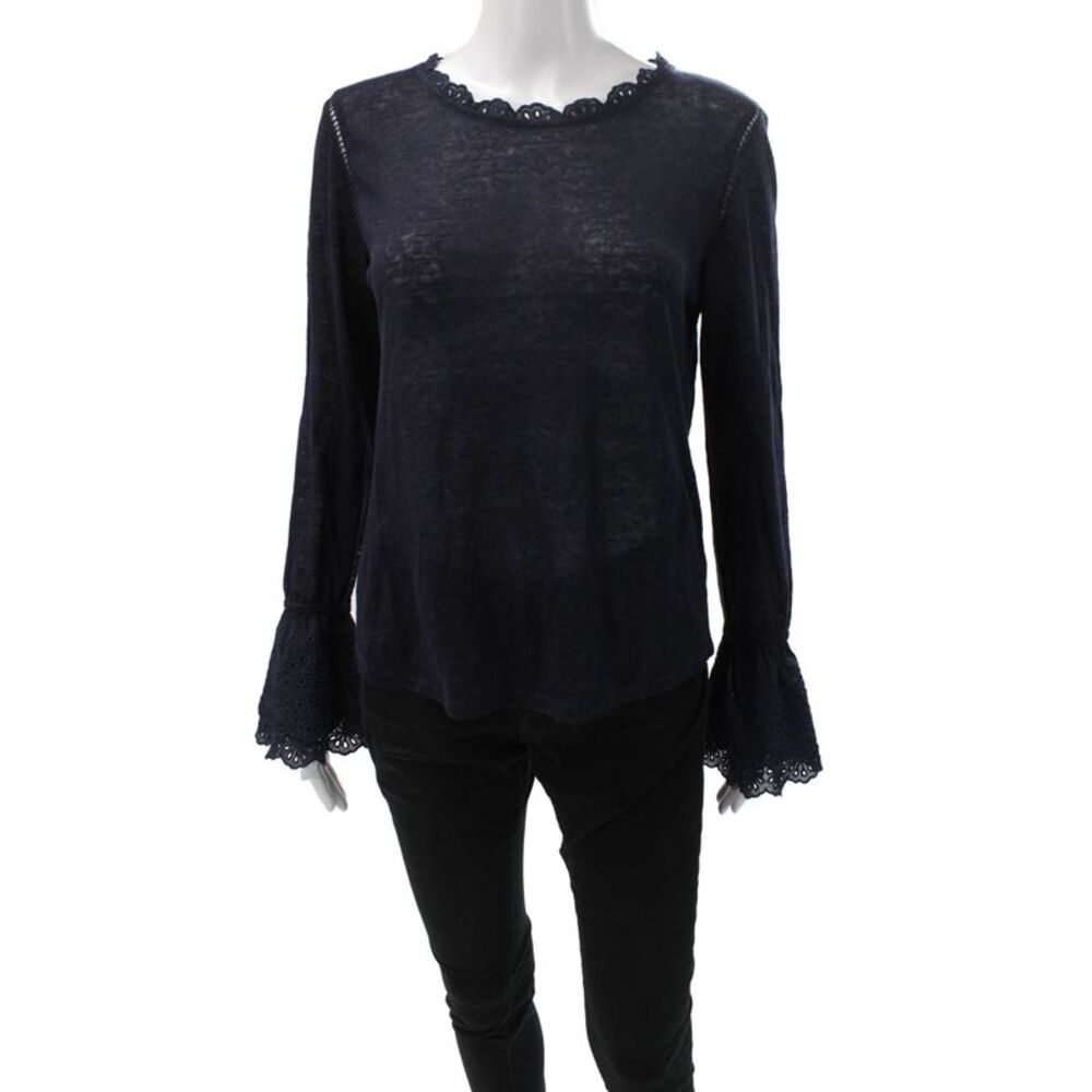Generation Love Womens 100% Linen Long Sleeve Blouse Blue Size M